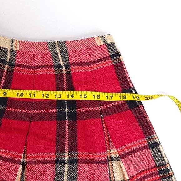 VTG Garland Skirt Womens 26 x 22 Plaid 100% Wool Red Black Tan Tartan Pleated - Picture 5 of 10